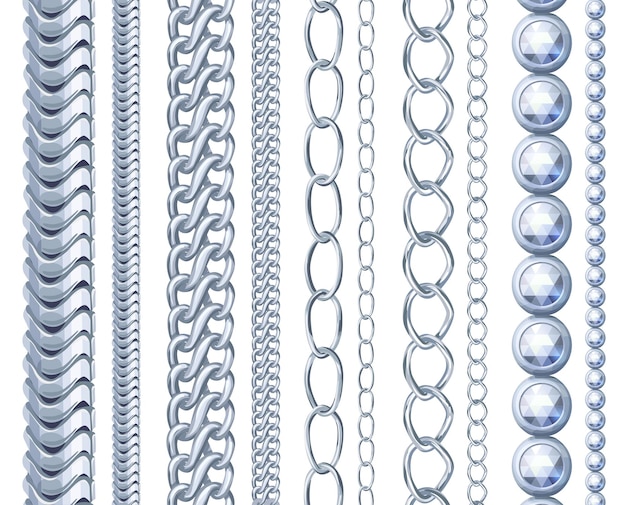 Sammlung von Silberketten Vektor Cartoon-Illustration von Schmuckketten, die auf weißem Hintergrund isoliert sind