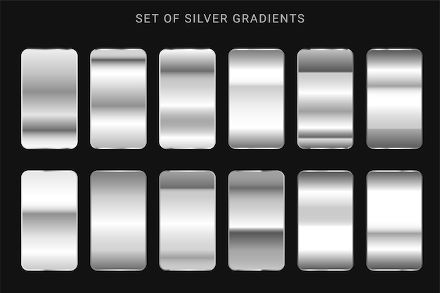 Sammlung von silbernen, chrommetallischen farbverläufen