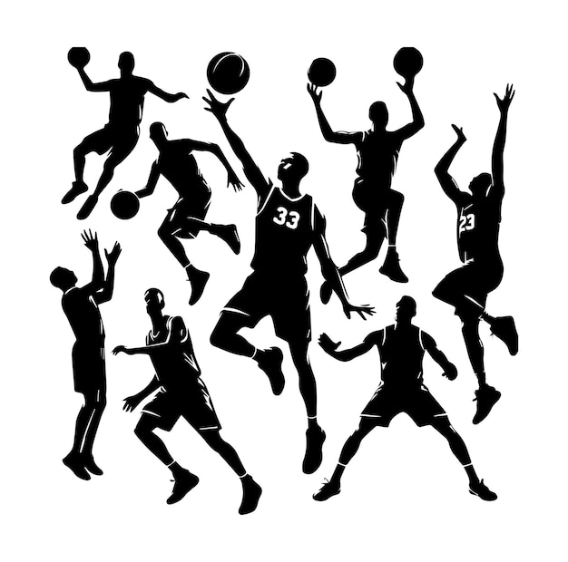 Vektor sammlung von silhouetten schwarzer basketballspieler