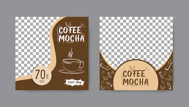 Vektor sammlung von social-media-post-vorlagen für coffee-shops quadrat-banner-design-hintergrund
