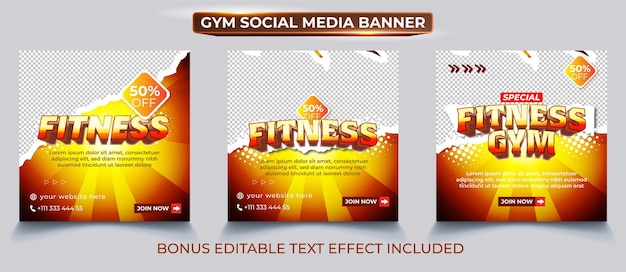 Sammlung von Social-Media-Posts für Werbekampagnen für Premium-Gym-Fitness-Sport