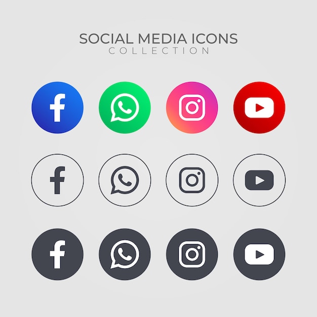 Sammlung von Social-Media-Symbolen mit Gradienten