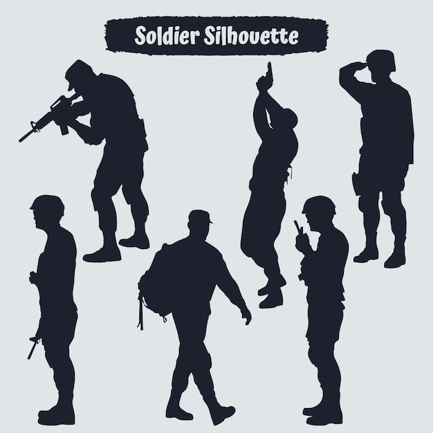 Vektor sammlung von soldaten mit waffensilhouetten in verschiedenen posen