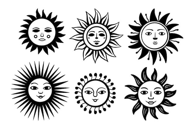 Sammlung von Sonnenface-Dudle-Sketch-Illustrationen