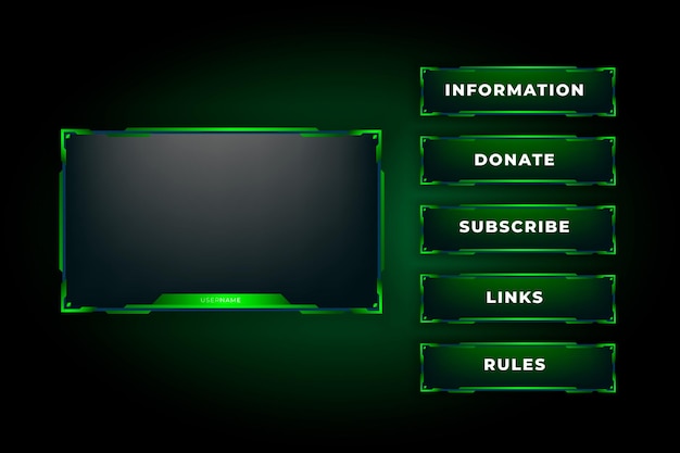 Sammlung von twitch-stream-panels. streaming-screen-panel-overlay-game-design-vorlage