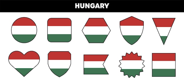Sammlung von ungarischen flaggenetiketten vektor isoliert auf weiß abzeichen mit ungarischen farben