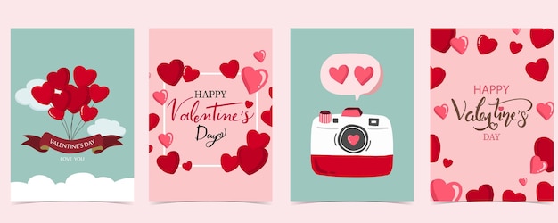 Sammlung von valentinstag-hintergrund mit herz. bearbeitbare vektorillustration für website, einladung, postkarte und aufkleber