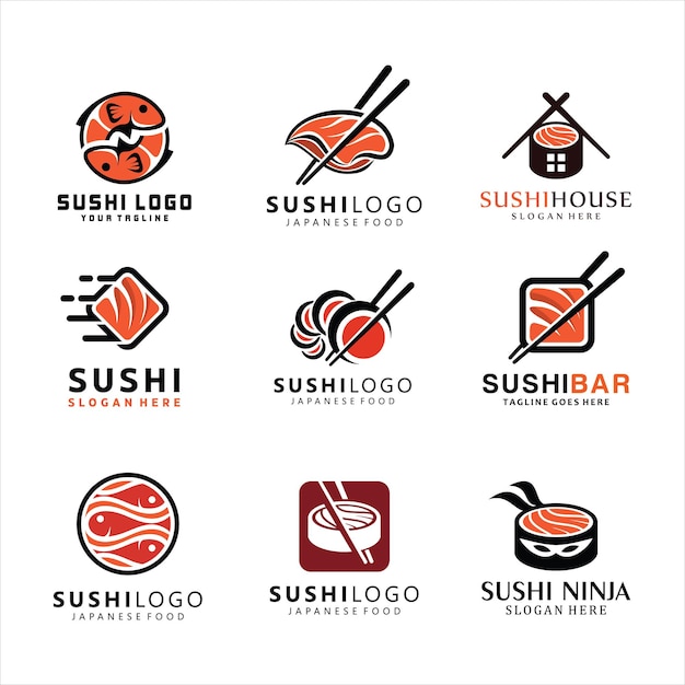 Vektor sammlung von vektorlogos sushi sushi-vektor-logo-set