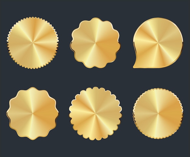 Sammlung von verschiedenen formen goldener abzeichen aufkleber und tags