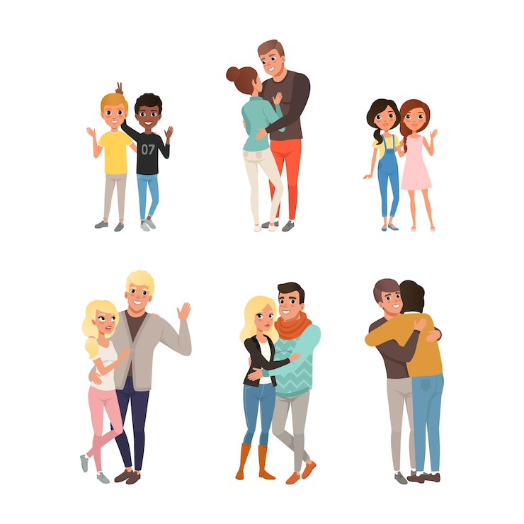 Vektor sammlung von vielfalt-paaren lesbisch-homosexuelle und heterosexuelle menschen vektor-illustration