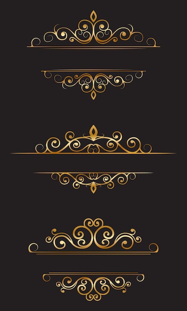 Sammlung von Vintage-Gold-Grenzornamenten Luxus-Golddekoration für Hochzeitseinladungen