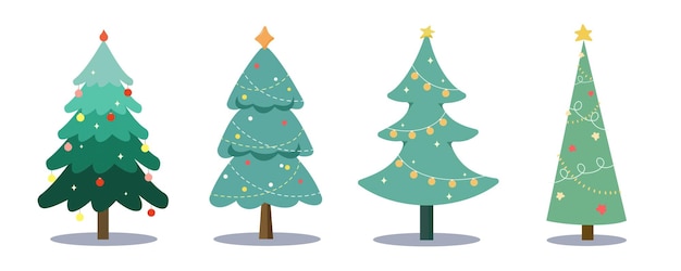 Sammlung von Weihnachtsbäumen farbenfrohe Vektorillustration im flachen Cartoon-Stil