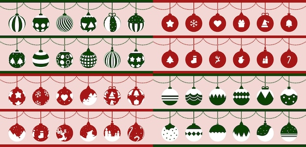 Vektor sammlung von weihnachtskugeln im flachen stil dekorationselement für festtagskugeln.