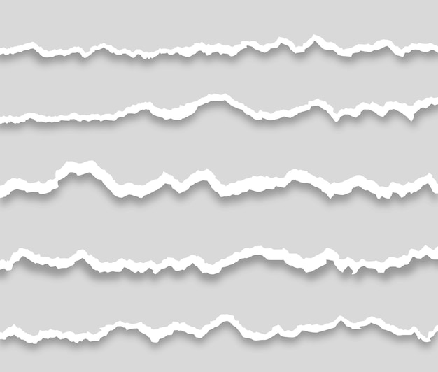 Sammlung von weißem zerrissenem papier stück zerrissener horizontaler papierstreifen