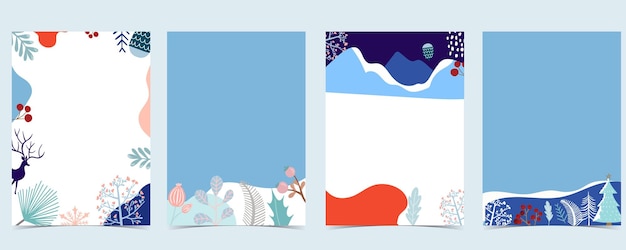 Sammlung von winterhintergrund mit baum, rentier, blume, blättern. bearbeitbare vektorgrafik für weihnachtseinladung, postkarte und website-banner
