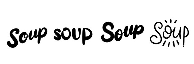 Sammlung von Wortsuppe Text isolierte quadratische Komposition Hand gezeichnet Vektorkunst