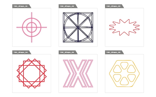 Vektor sammlung von y2k-elementen trendige geometrische postmoderne figuren für moderne t-shirts entworfen