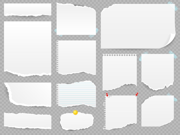 Vektor sammlung von zerrissenen notizblättern mit notizblock