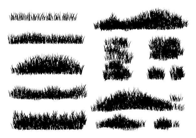 Vektor sammlung von zufällig handgezeichneten schreibfäden von grasformen grasformen vektorsatz