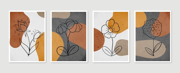 Sammlung zeitgenössischer kunstplakate. botanisches wandkunstset. minimale und natürliche wandkunst.