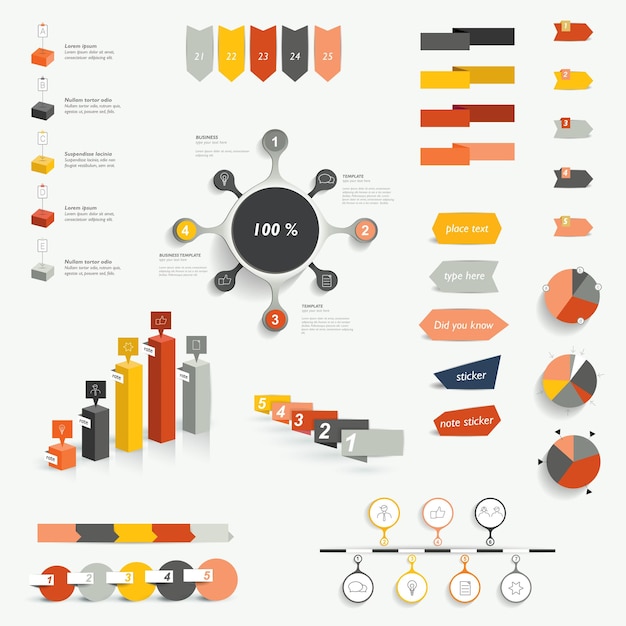Sammlungen von diagrammen mit flachem design von infografiken.