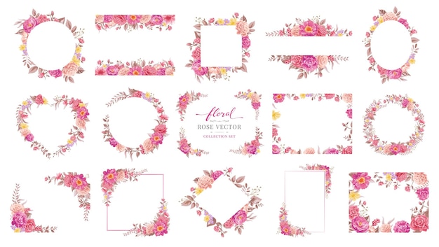 Sammlungssatz schöne rosenblume und botanisches blatt digital gemalte illustration für liebeshochzeits-valentinstag oder anordnungseinladungsdesign-grußkarte
