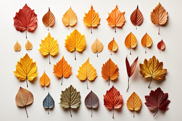 Sammlungssatz verschiedener herbstblätter isoliert auf weißem hintergrund buntes herbstlaub