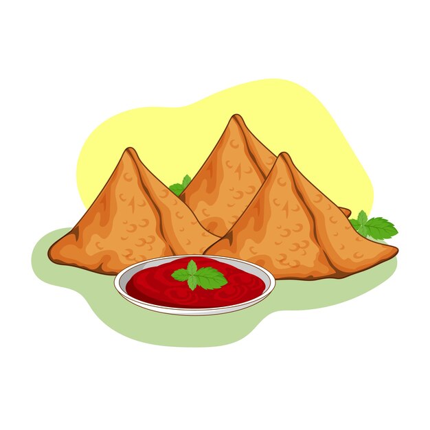 Vektor samosas mit ketchup und minzblatt