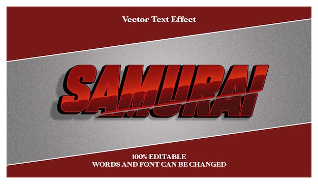 Vektor samurai 3d bearbeitbarer texteffekt mit schnitteffekt