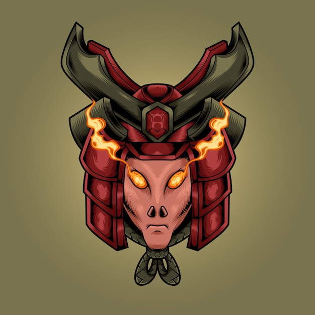 Samurai alien head illustration