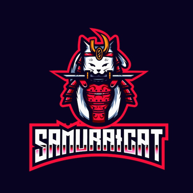 Samurai cat esport logo vorlage