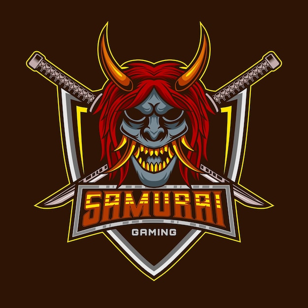 Vektor samurai demon logo samurai ronin maskottchen shinigami esport logo design vektor vorlage