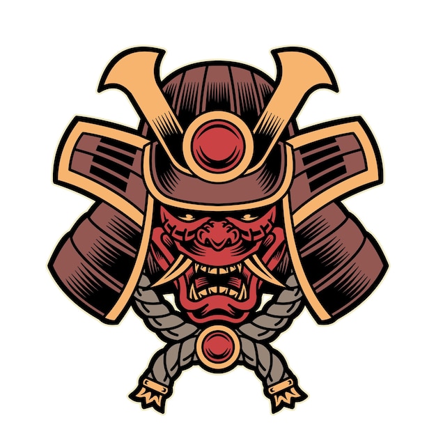 Vektor samurai-helm mit oni-maske