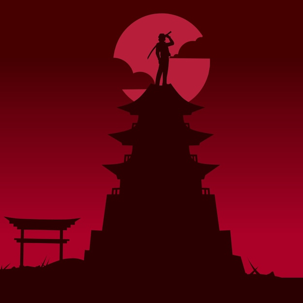 Vektor samurai-japan-schwertritter im nachtvektor-logo-design