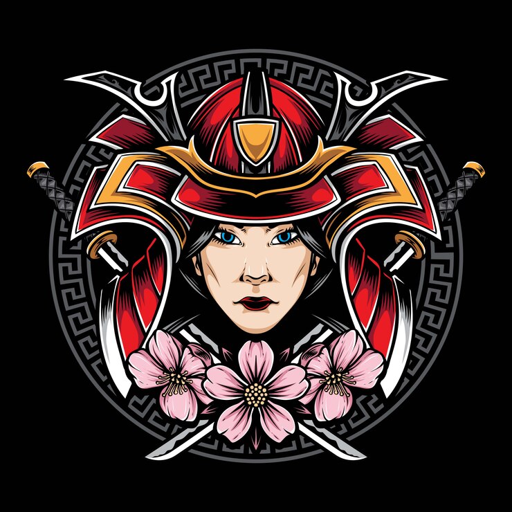 Vektor samurai-logo der japanischen frauen