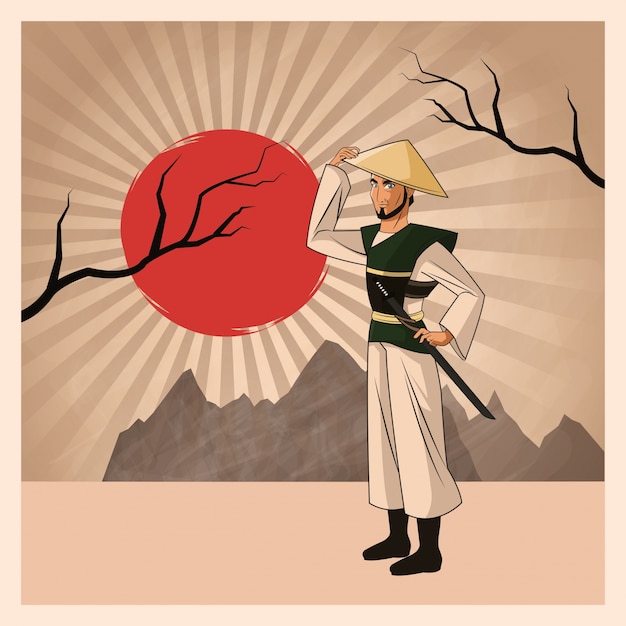 Vektor samurai-mann-cartoon