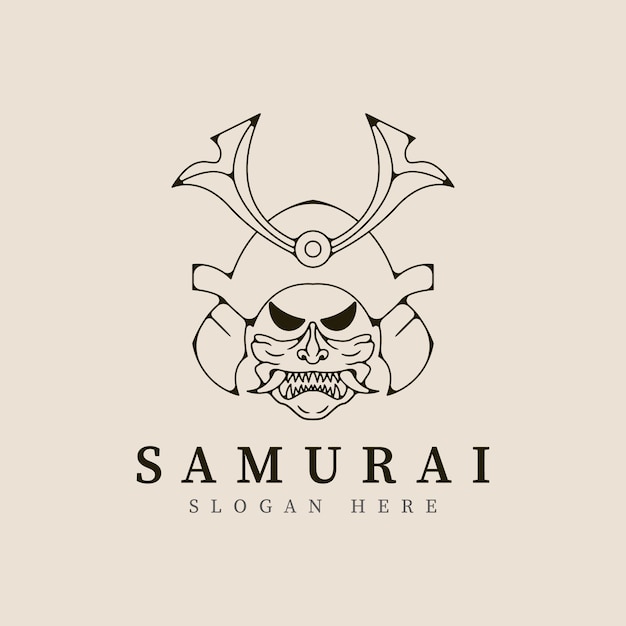 Samurai-maske-linie-kunst-logo-vektor-illustration-vorlage-design