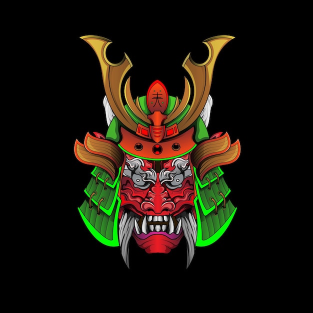 Samurai-maske oni devil japanische traditionelle rüstung shogun-krieger-helmillustration