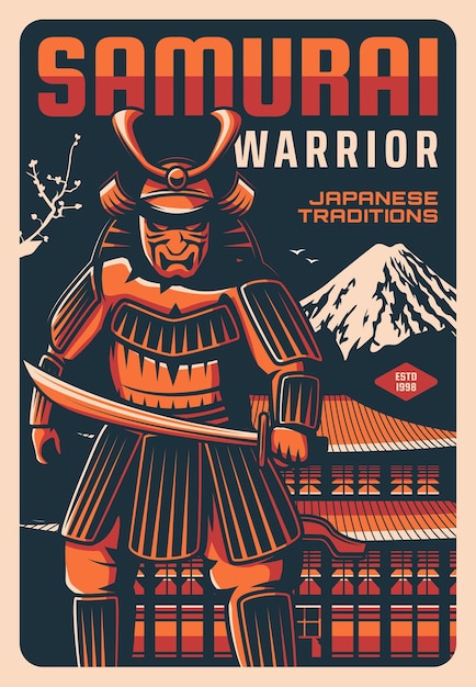 Samurai mit schwert, alter krieger japans