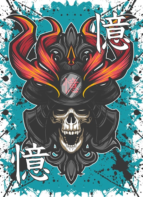 Samurai-Schädelkopf-Vektorillustration