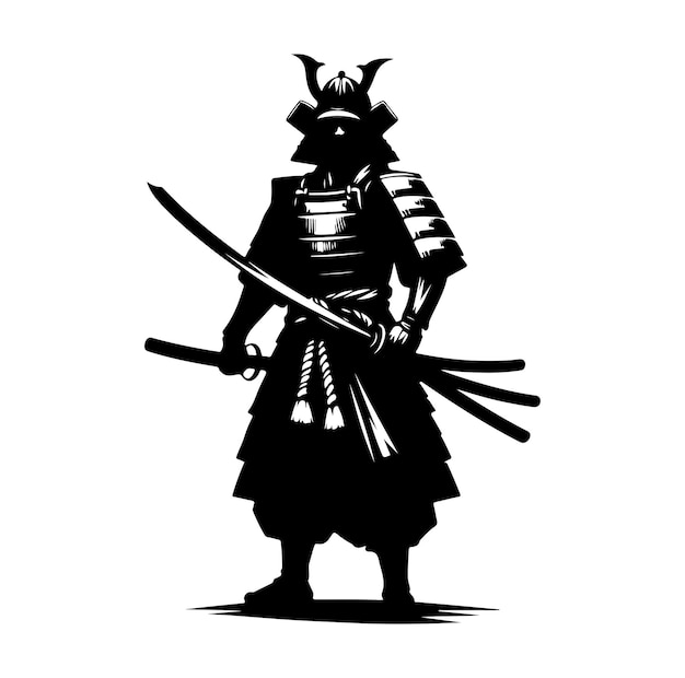 Samurai-silhouette isoliert schwarz auf weißem hintergrund vektor