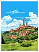 Vektor san gimignano italien vintage reiseplakat souvenir postkarte porträt malerei wpa illustration