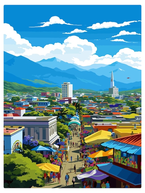 Vektor san jose costa rica vintage reiseposter souvenir postkarten porträtmalerei wpa-illustration