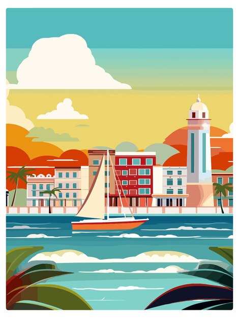 Vektor san juan caribbean vintage reiseposter souvenir postkarten porträtmalerei wpa-illustration