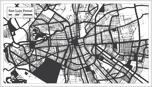 San Luis Potosi Mexiko Stadtplan in Schwarz-Weiß-Farbe im Retro-Stil Übersichtskarte