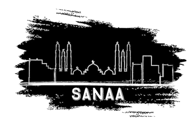 Sanaa (jemen) skyline silhouette. handgezeichnete skizze. vektor-illustration. geschäftsreise- und tourismuskonzept mit moderner architektur. bild für präsentationsbanner-plakat und website.