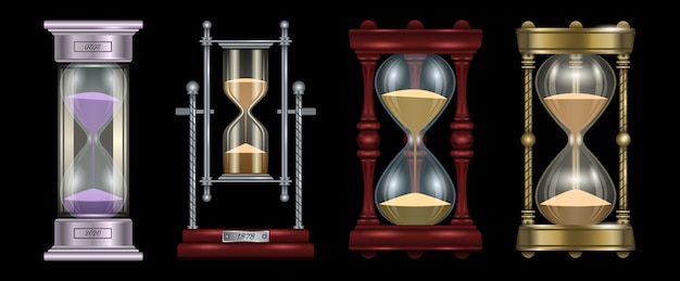 Vektor sanduhr realistisches satzsymbol. illustration sandglas