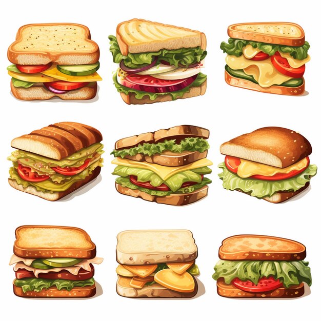 Vektor sandwich essen vektor brot snack illustration mittagessen mahlzeit käse schnell isoliert schinken restaurant