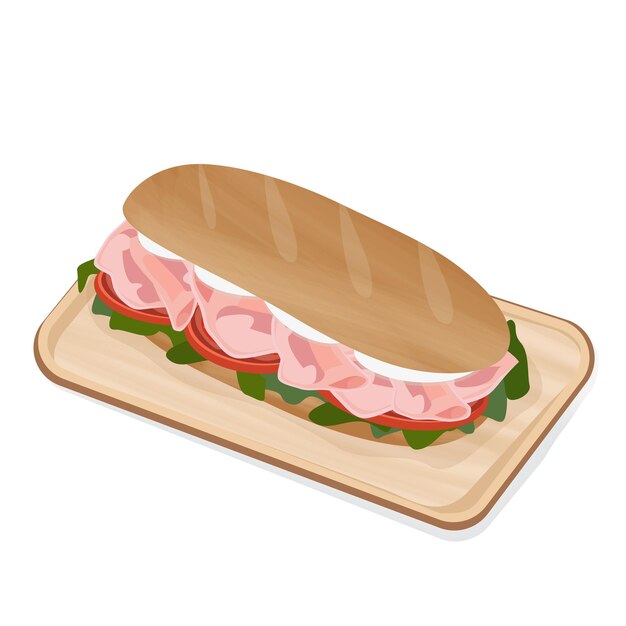 Vektor sandwich mit schinken, tomaten und käse. vektorbild eines burgers. lebensmittelsymbol für das web