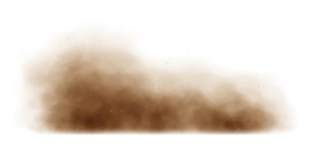 Sandwolke Sandsturm schmutziger Staub oder brauner Rauch Schwerer dicker Smog-Effekt isoliert auf weißem Hintergrund Realistische Vektordarstellung